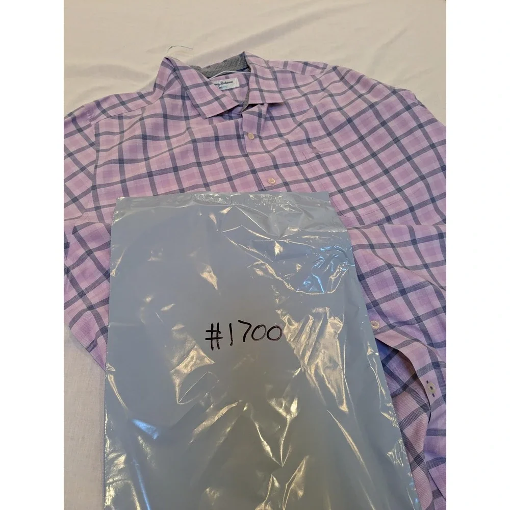 Tommy Bahama‎ Shirt Mens 2XL Purple Blue Check IslandZone Button Up Long Sleeve